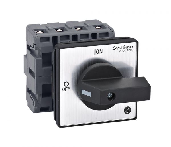 ВЫКЛЮЧАТЕЛЬ-РАЗЪЕДИНИТЕЛЬ 4P 63A IP20 С ЧЁРНОЙ РУКОЯТКОЙ НА ДВЕРЦУ 4 ВИНТАМИ