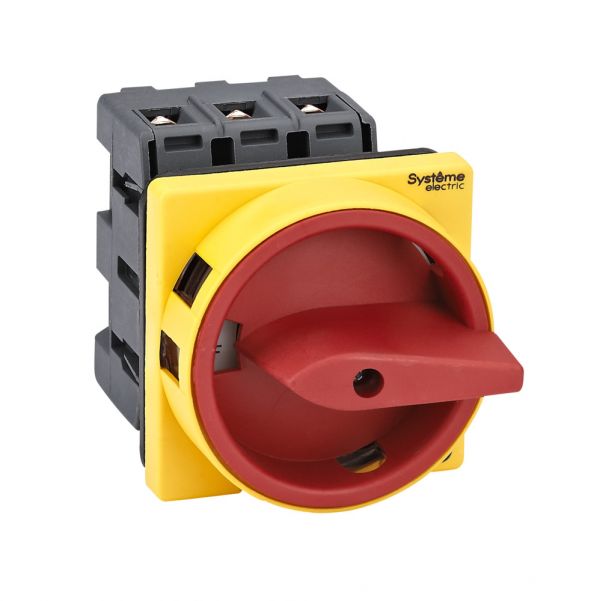 ВЫКЛЮЧАТЕЛЬ-РАЗЪЕДИНИТЕЛЬ 3P 63A С КРАСНОЙ РУКОЯТКОЙ НА ДВЕРЦУ 4 ВИНТАМИ