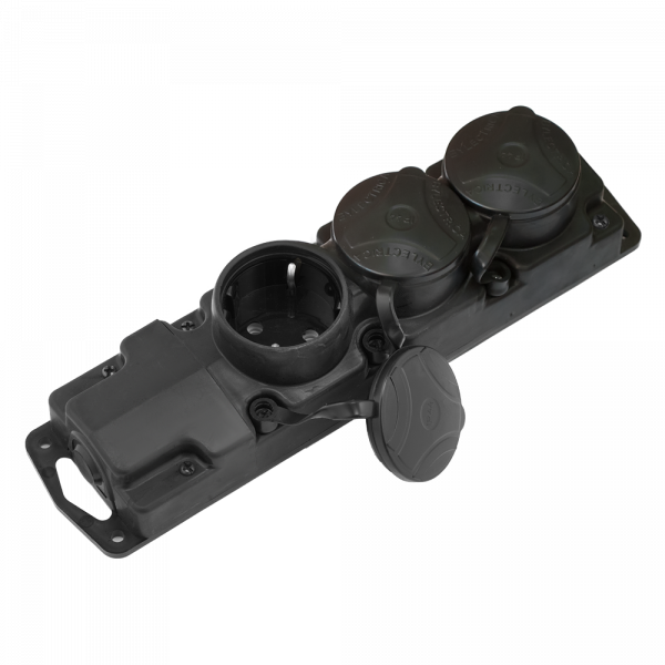 Розетка тройная переносная каучук с защитными крышками 2P+E 1х16А IP45