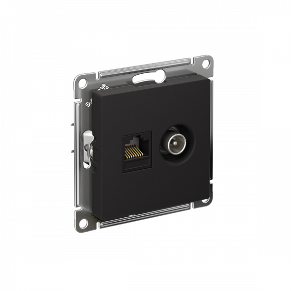Розетка ATLASDESIGN двойная компьютерная+ТВ RJ45+TV категория 5E механизм карбон