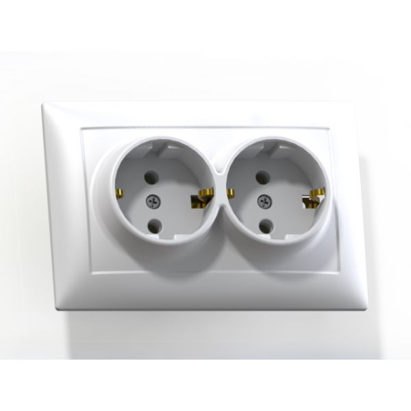 СЕЛЕНА Розетка скрытой установки двухместная с заземляющим контактом РС16-372, белый