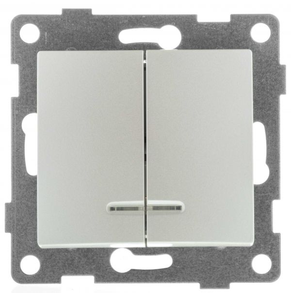 Выключатель двухклавишный Bravo инд, механизм, 10А, 250В, жемчуг