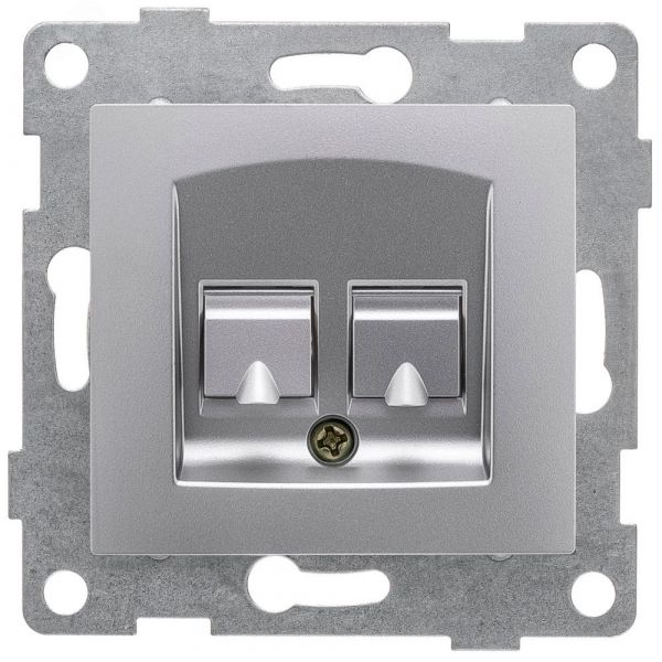 Розетка компьютерная и телефонная RJ45, RJ12 Bravo, механизм, серебро