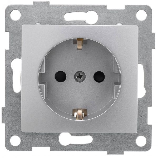 Розетка однопостовая Bravo с/з с з/ш, механизм, 16А, 250В, серебро