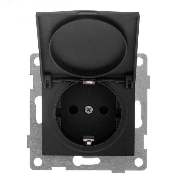 Розетка однопостовая Bravo с/з с з/ш и крышкой, механизм, 16А, 250В, жемчуг