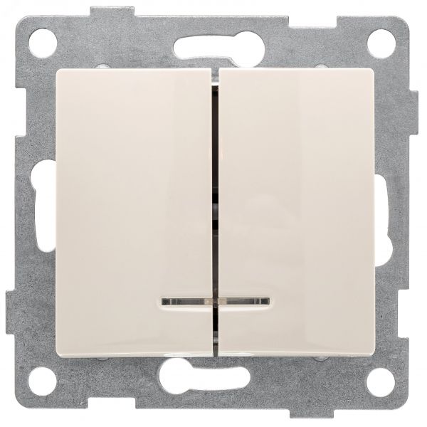 Выключатель двухклавишный Bravo инд, механизм, 10А, 250В, бежевый