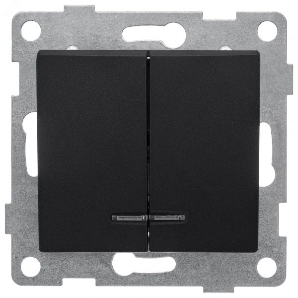 Выключатель двухклавишный Bravo инд, механизм, 10А, 250В, графит