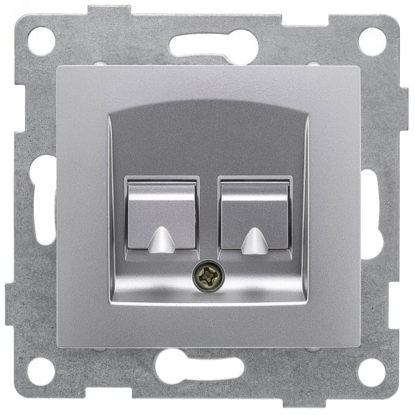 Розетка компьютерная RJ45 Ugra, механизм, двойной, серебро
