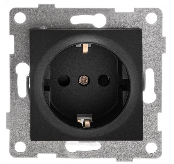 Розетка однопостовая Ugra с/з с з/ш, механизм, 16А, 250В, графит