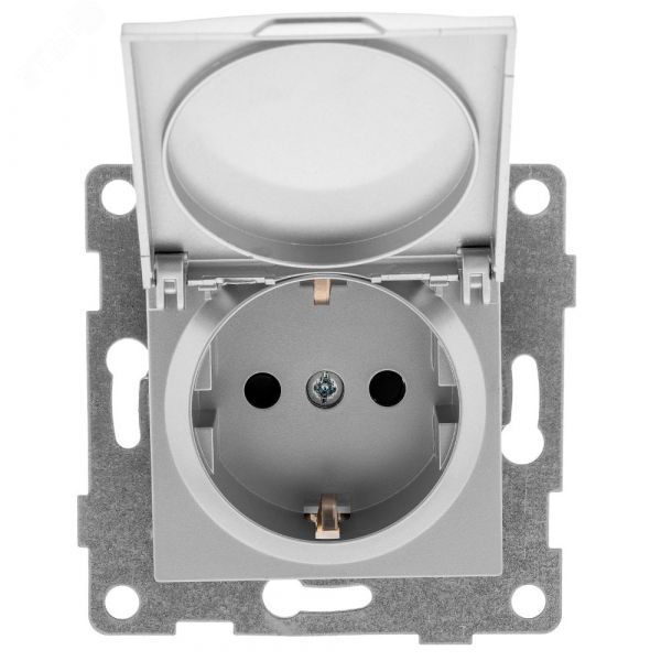Розетка однопостовая Ugra с/з с з/ш и крышкой, механизм, 16А, 250В, серебро