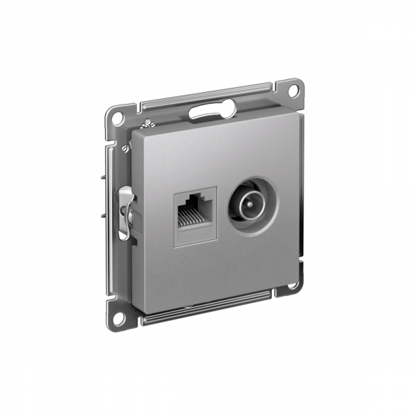 Розетка ATLASDESIGN двойная компьютерная+ТВ RJ45+TV категория 5E механизм алюминий