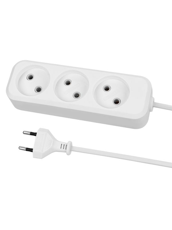 Удлинитель 3 гнезда. 3 метра.б/з.6 А. 1380 Вт. белый. НАРОДНЫЙ