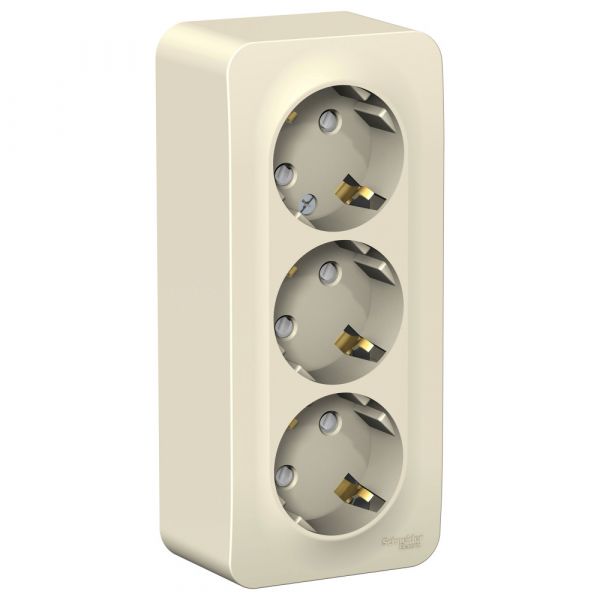 BLANCA розетка наружная 3-я с заземлением со шторками с изолирующей пластиной, 16А, 250В, молочный