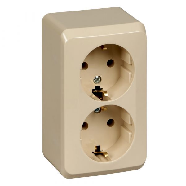 ЭТЮД Розетка двойная наружная с заземлением без шторок бежевая