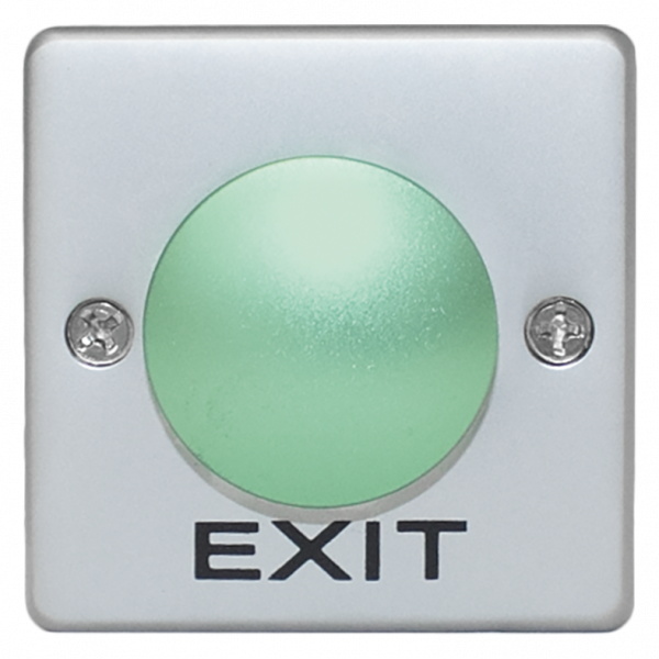 "Кнопка выхода квадратной формы с нажимным элементом зелёного цвета типа ""грибок"""