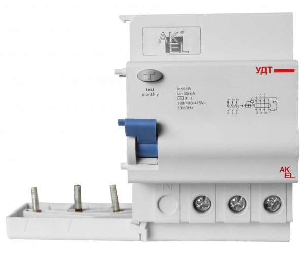 Устройство дифференциального тока УДТ-AKSOL-3P 100mA ТипAC 3P/380/400/415VAC/100mA