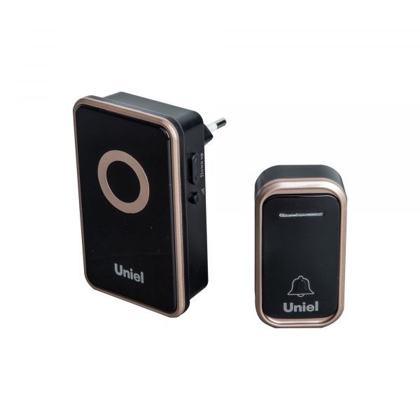 Звонок электронный, 220В радиус действия 150 м, черный с золотистым  UDB-094W-R1T1-38S-BL/GL