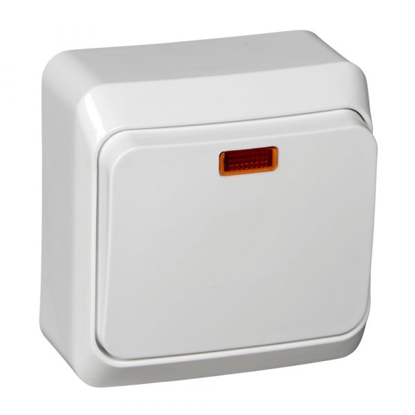 ЭТЮД Выключатель одноклавишный наружный с подсветкой белый сх.1