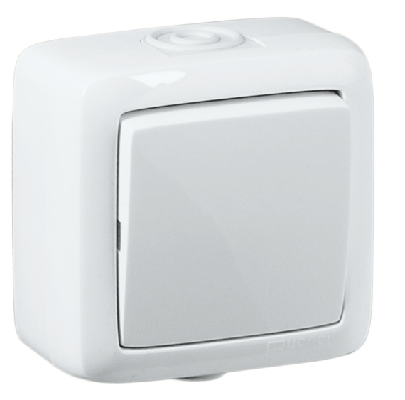 Выключатель одноклавишный наружный белый IP44 10А