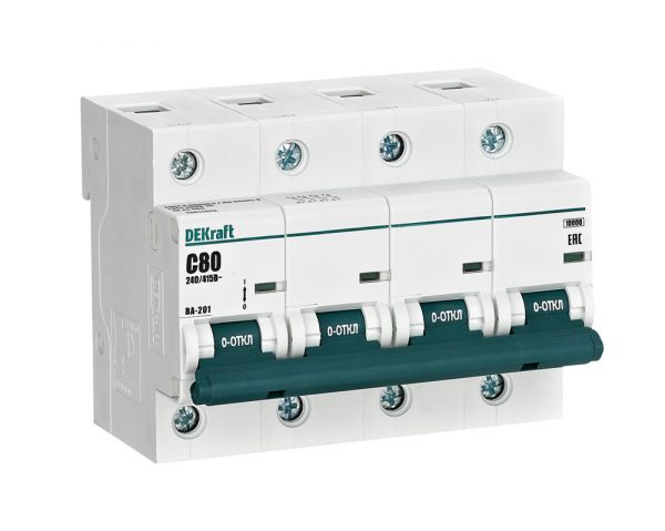 Выключатель автоматический четырехполюсный 80А С ВА-201 10кА