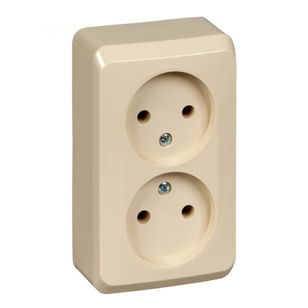 ЭТЮД Розетка двойная наружная без заземления без шторок бежевая