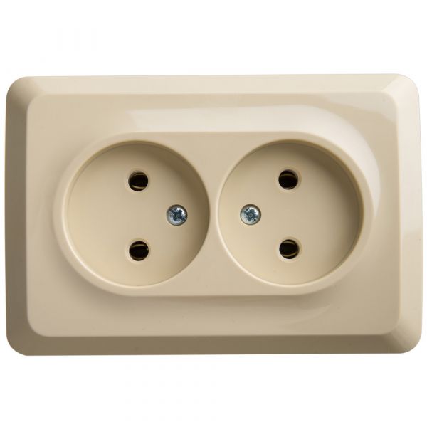 ЭТЮД Розетка угловая двойная открытой установки без заземления без шт.16А 250B, кремовый