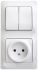 Блок: розетка + выключатель двухклавишный белый