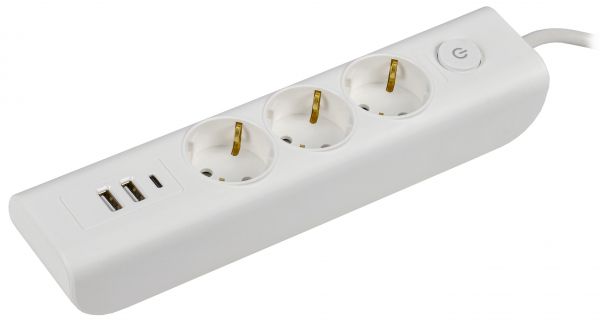 Удлинитель У03В 3 розетки с заземляющим контактом и USBх3 2м 3х1мм2 16 А/250 В белый MODERN