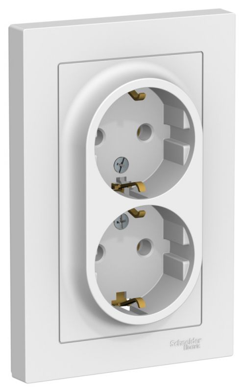 ATLASDESIGN РОЗЕТКА двойная с заземлением, 16А, в сборе, ЛОТОС