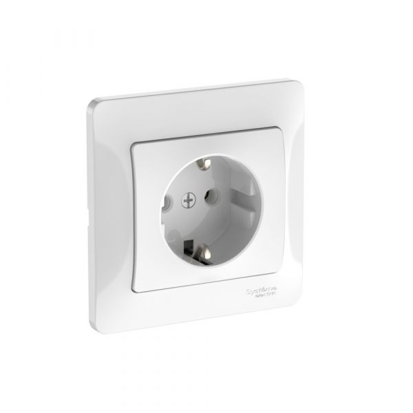 GLOSSA РОЗЕТКА с заземлением, 16А, в сборе, быстрозажимные клеммы, БЕЛЫЙ