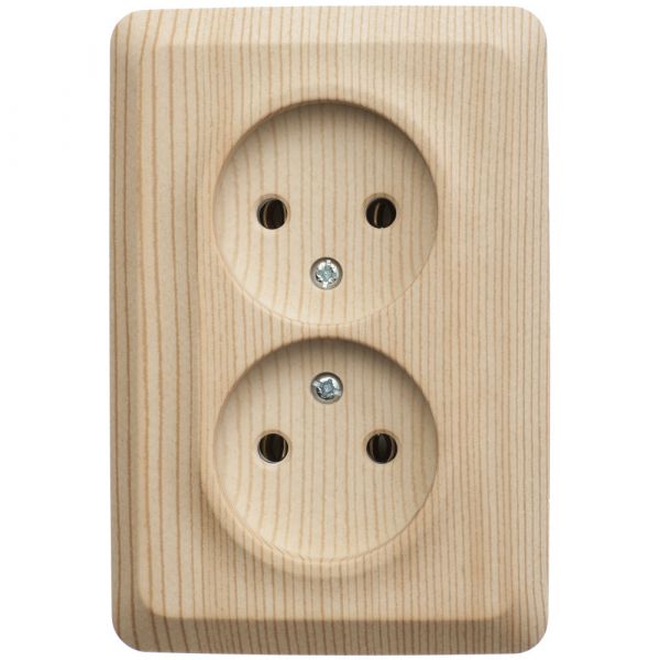 ЭТЮД Розетка угловая двойная открытой установки без заземления без шт. 16А 250B,сосна