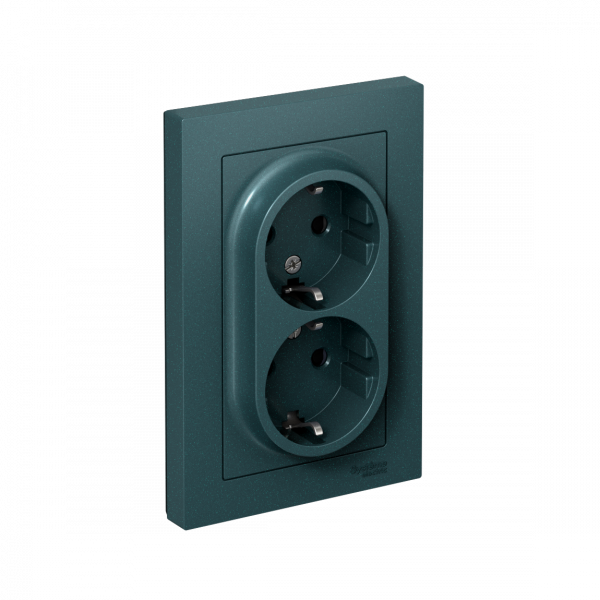 Розетка ATLASDESIGN двойная с заземлением со шторками 16А в сборе изумруд
