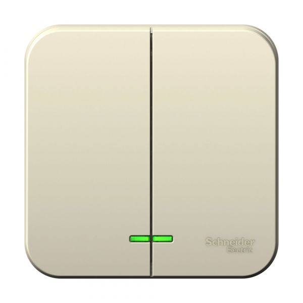 Выключатель наружный двухклавишный BLANCA (cх.5) с подсвет, 10A, 250B, молочный