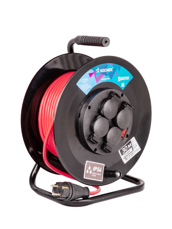 Удлинитель катушка 16А 4 гнезда ПВС 3*2,5 30м IP54 с заземлением