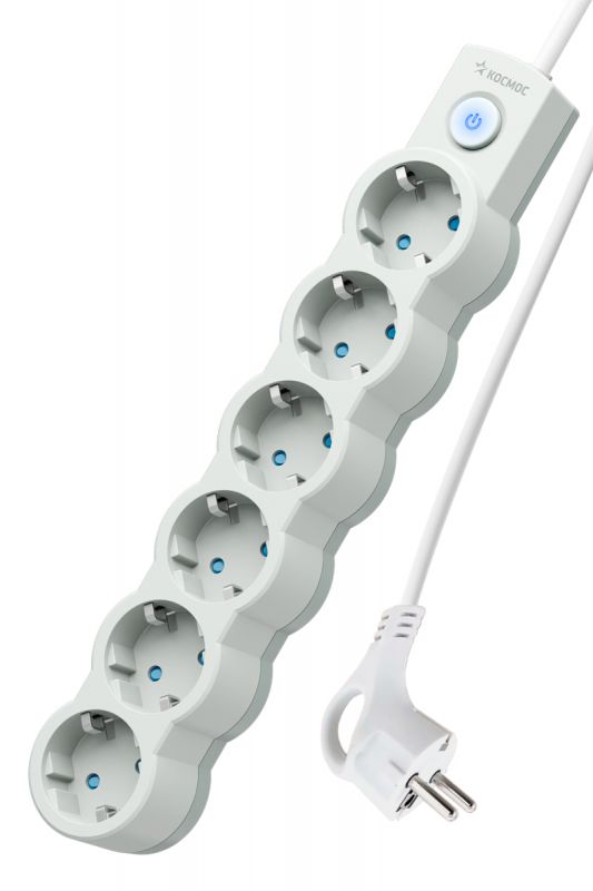 Удлинитель 1.5м, ПВС 3х0.75 6 гнезд, заземление, выключатель 10А белый