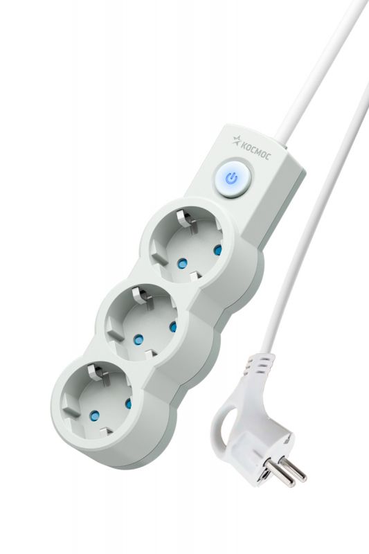 Удлинитель 5м, ПВС 3х0.75 3 гнезда, заземление, выключатель 10А белый