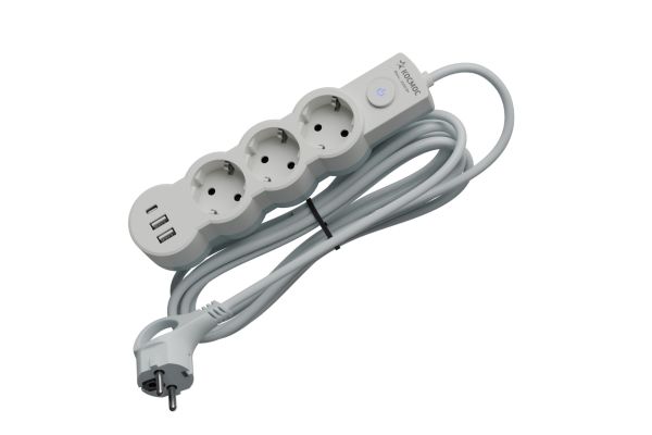 Удлинитель 5м. ПВС 3х1. 3 гнезда. заземление. выкл. USB. 10А 2800Вт. белый