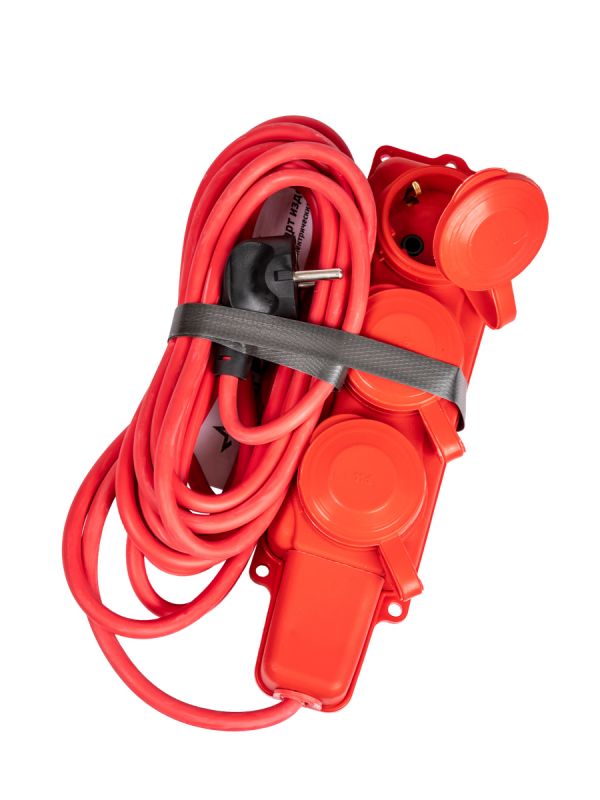 Удлинитель колодка 5м 3 гнезда КГ 3*2.5 мм 16A 250В 4000Вт каучук IP44 красный Россия УХз16