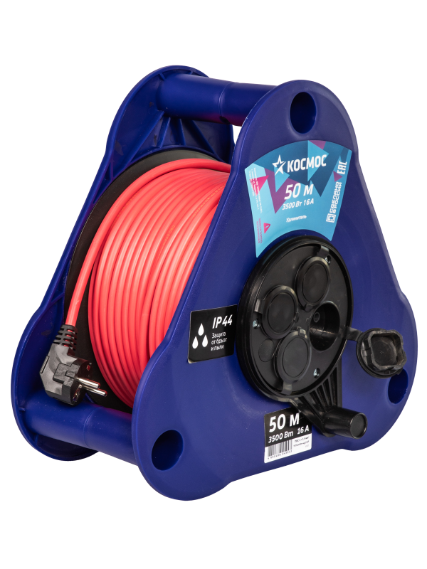 Удлинитель (катушка-треуг) 16А 3500Вт 4 гн ПВС 2x2,5 (50м) IP44 УКП
