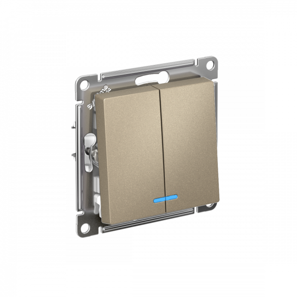 ATLASDESIGN 2-клавишный ВЫКЛЮЧАТЕЛЬ с подсветкой ,сх.5а, 10АХ,мех., быстрозажимные клеммы, ШАМПАНЬ