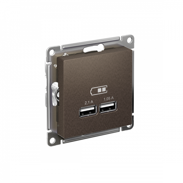 Розетка ATLASDESIGN USB 5В 1 порт x 2,1 А 2 порта х 1,05 А механизм мокко