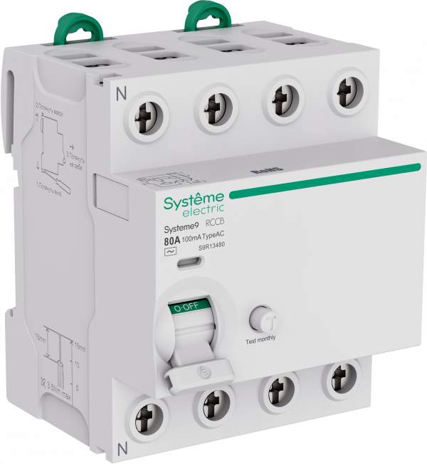 Выключатель дифференциального тока (ВДТ) 80A 4P 100мА Тип-AC 400В Systeme9
