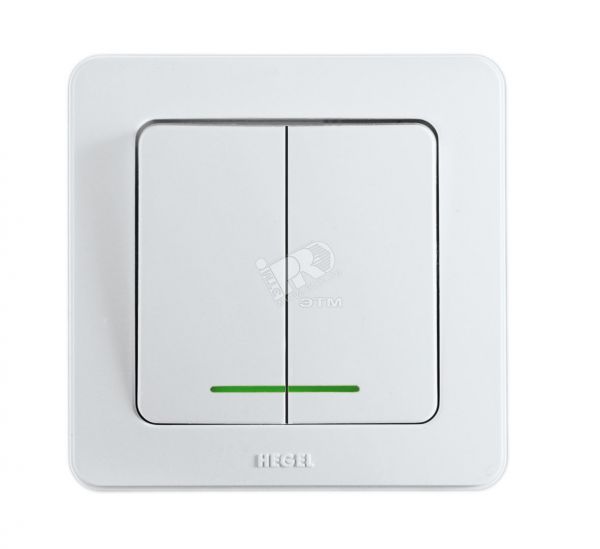 Выключатель двухклавишный скрытый с индикацией белый 10А