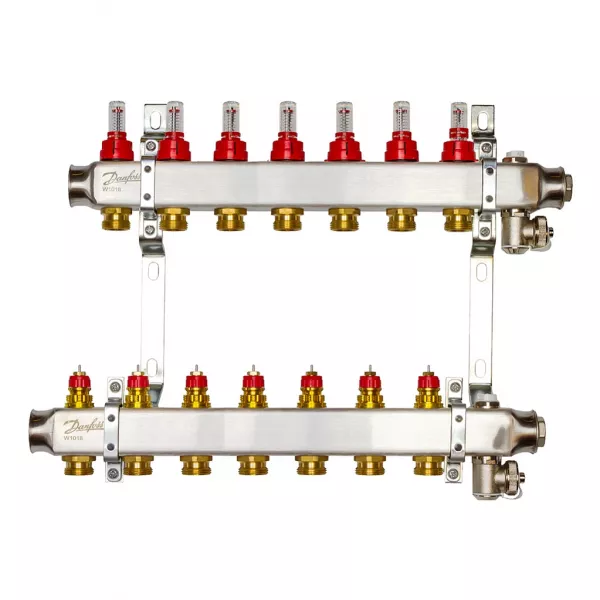 Комплект коллекторов Danfoss SSM-7F с расходомерами и кронштейнами, 7 контуров