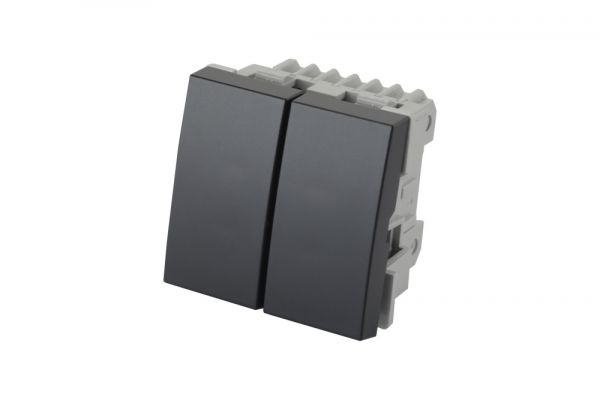 Выключатель двухклавишный 45 х 45 хм 10 A 250 В,   графитовый черный