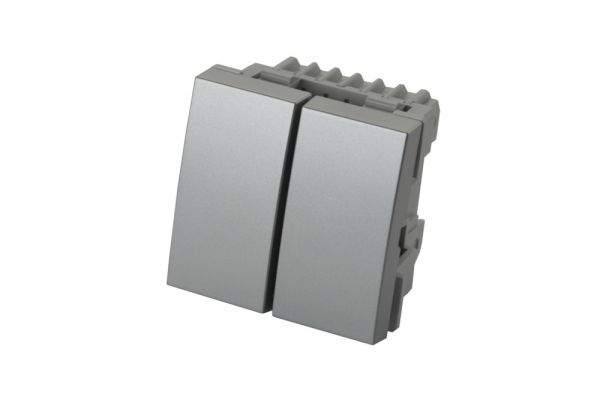 Выключатель двухклавишный 45 х 45 хм 10 A – 250 В, серебристый