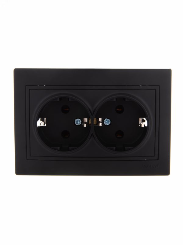 MIRA Розетка двойная с/з керамика чёрный бархат со вставкой (10шт/120шт)