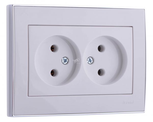 RAIN Розетка двойная без заземления керамика белая с боковой вставкой хром