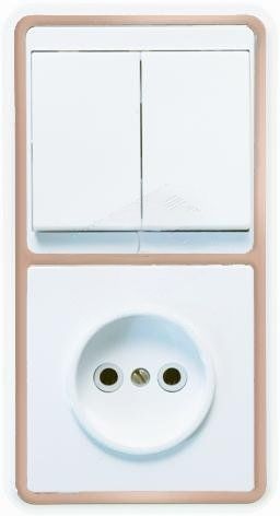 БЭЛЛА Блок БКВР-038 Выключатель двухклавишный + розетка золото