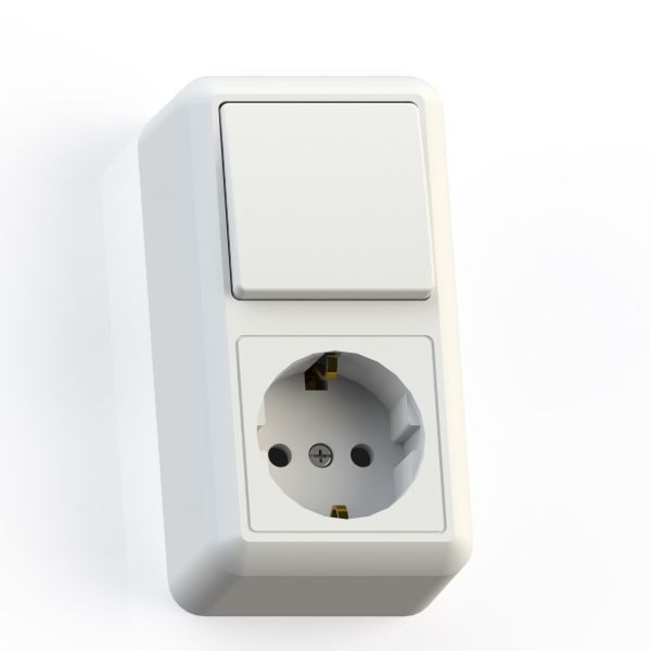 ОПТИМА Блок комбинированный открытой установки (одноклавишный выключатель+ розетка с заземляющим контактом) БКВР-405, белый